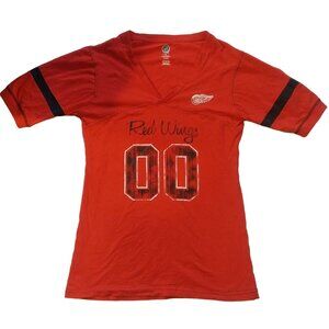 Detroit Red Wings Womens XL V-Neck T-Shirt 100% Cotton Red & Black NHL Licensed
